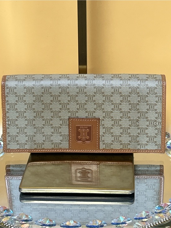 Celine Handbags - Celine Brown and Beige Triomphe Canvas Continental Wallet